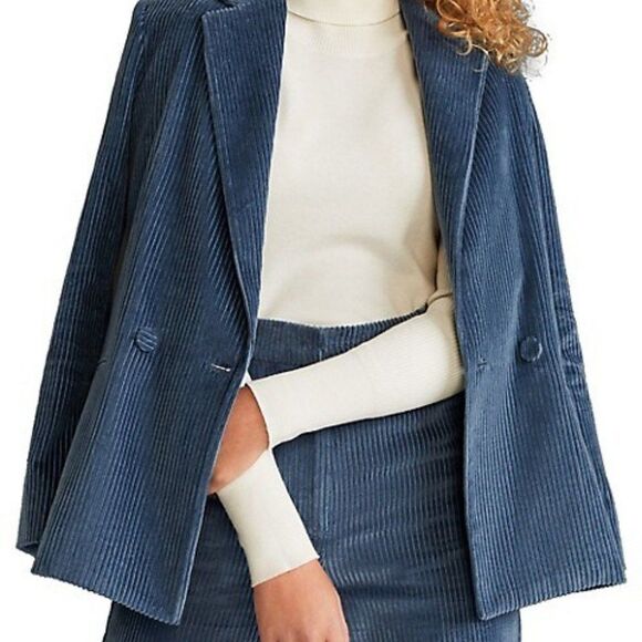 MANGO blue Pan Structured Corduroy Blazer size 6 - Picture 4 of 9